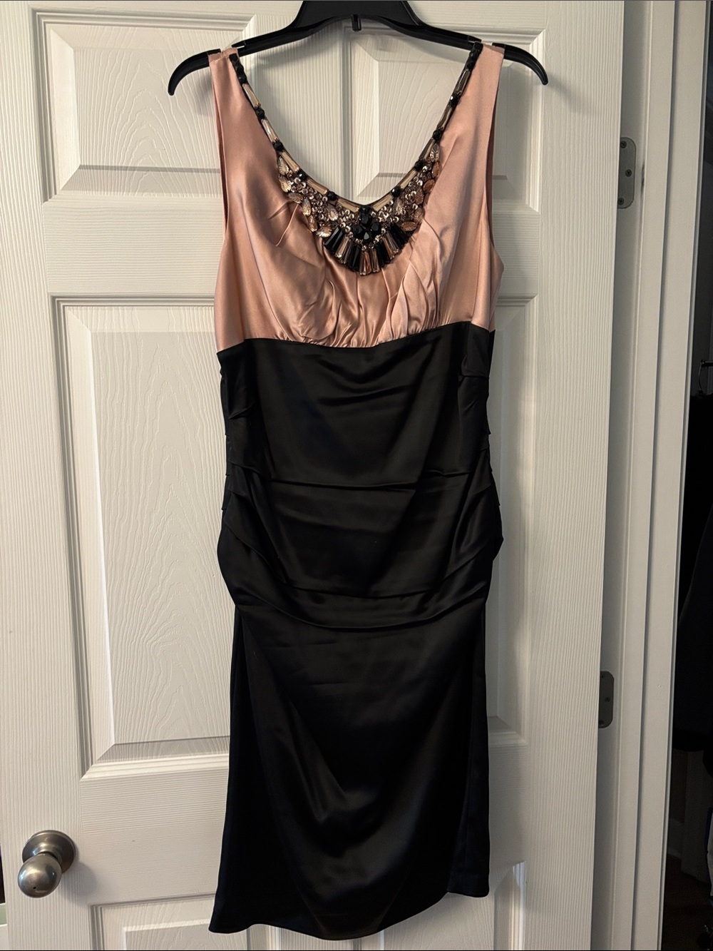 Suzi Chin for Maggy Boutique Blush Pink and Black Jeweled Midi Dress
